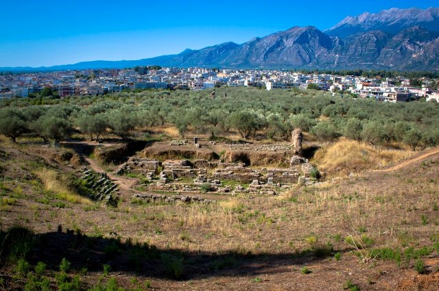 Acropolis of ancient Sparta - Theatre and Mount Taygetos